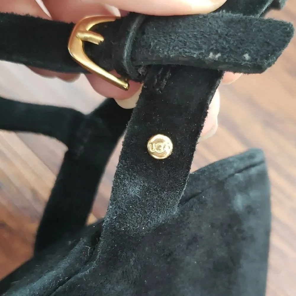 UGG Black Suede Wedge Sandals Size 8.5